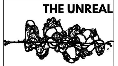 Black squiggles on white background below concert title The Unreal
