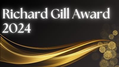 Image of gold swirl against black background below concert title, Richard Gill Award 2024