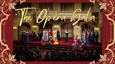 Photo of Classical Music students at Government House Ballroom underneath concert title, The Opera Gala