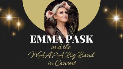 Photo of jazz vocalist Emma Pask above concert title, Emma Pask and the WAAPA Big Band in Concert